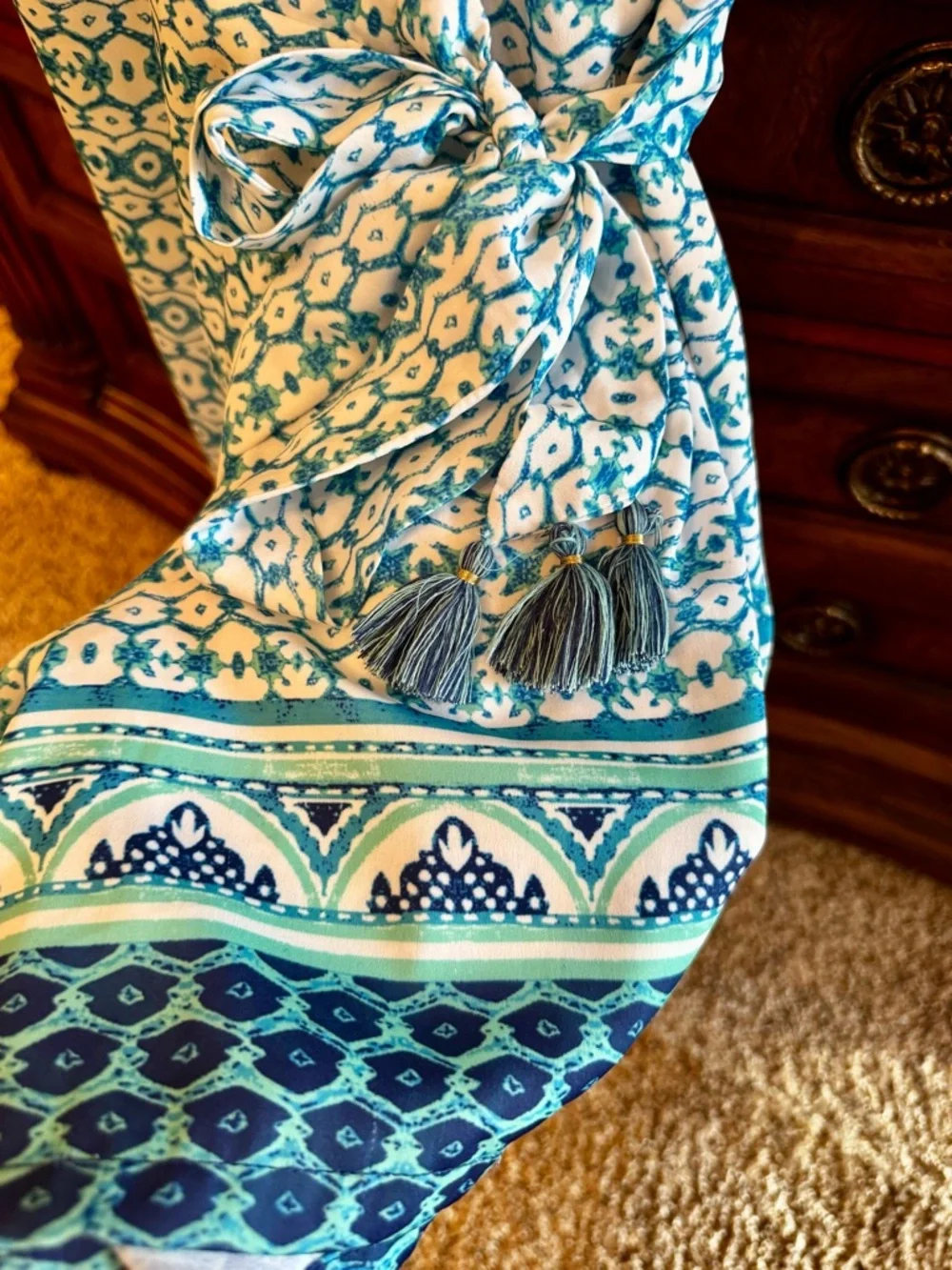 Cabana Life Teal and White Printed Romper - Picture 3 of 6